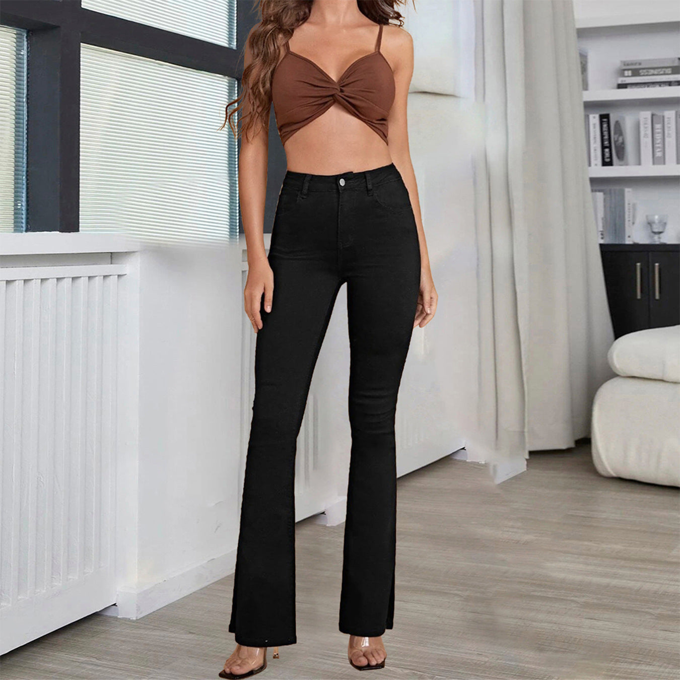 High Elastic Highwaisted Black And White Flared Pants That Slim The Figure