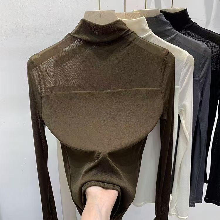 Women's Solid Color Semi-High Neck Lace Base Shirt