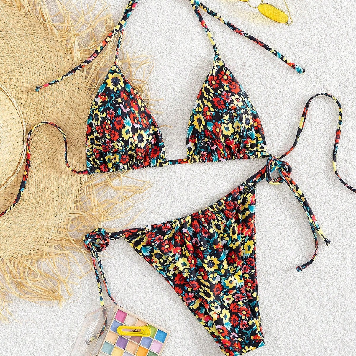 Womens Lace-Up Printed Bikini Swimsuit