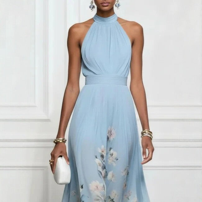 V-neck Waist Trimming Ruffles Elegant Dress
