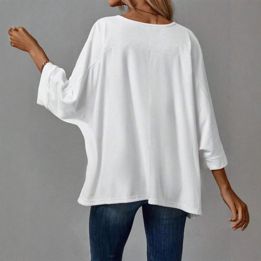 Women's Round Neck Solid Color Casual Pullover T-Shirt