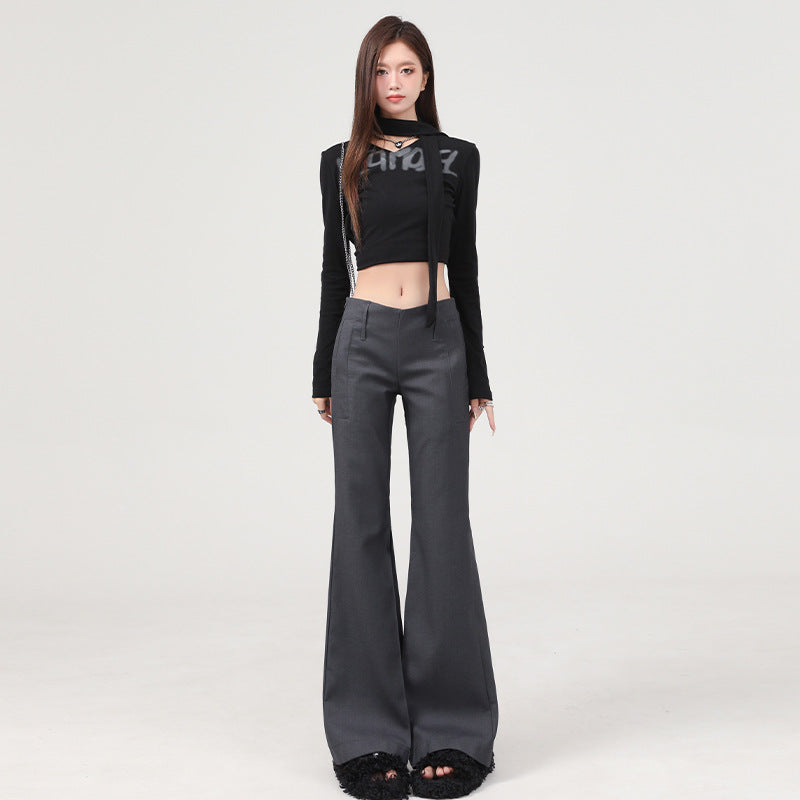 SpringSummer New Gray Sassy Low-Waist Flared Casual Pants