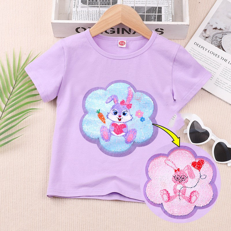 Girls' Glitter Double-sided Color Changing Short Sleeves