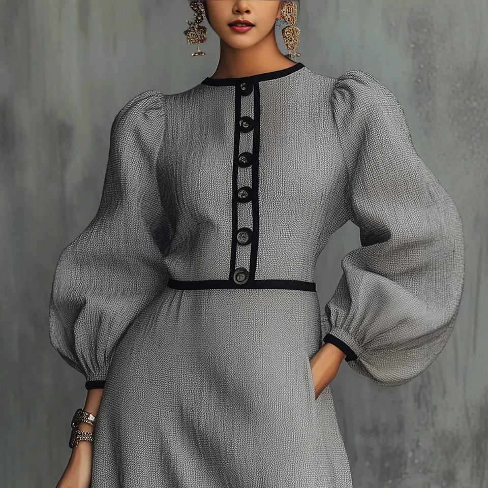 Sophisticated Chanel-inspired Gray Patchwork Knit Dress