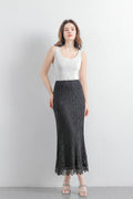 Hollow-out Rhinestone High-waist Figure-flattering Long Skirt