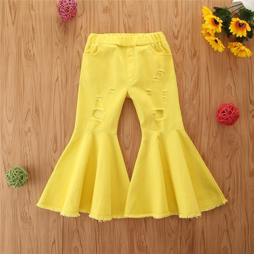 Girls' Stretch Jeans Horn Broken Holes Pants