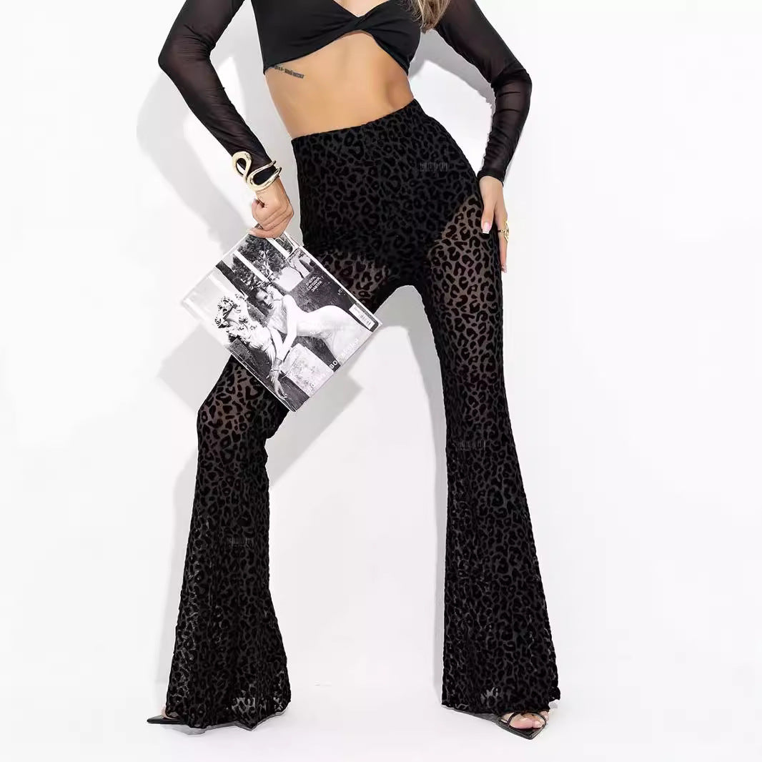 Women's Flocked Mesh High-Waisted Casual Pants