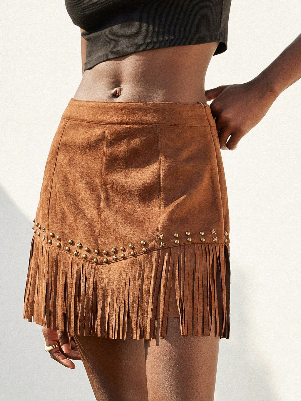New Womens Skirt With Tassels And Studs
