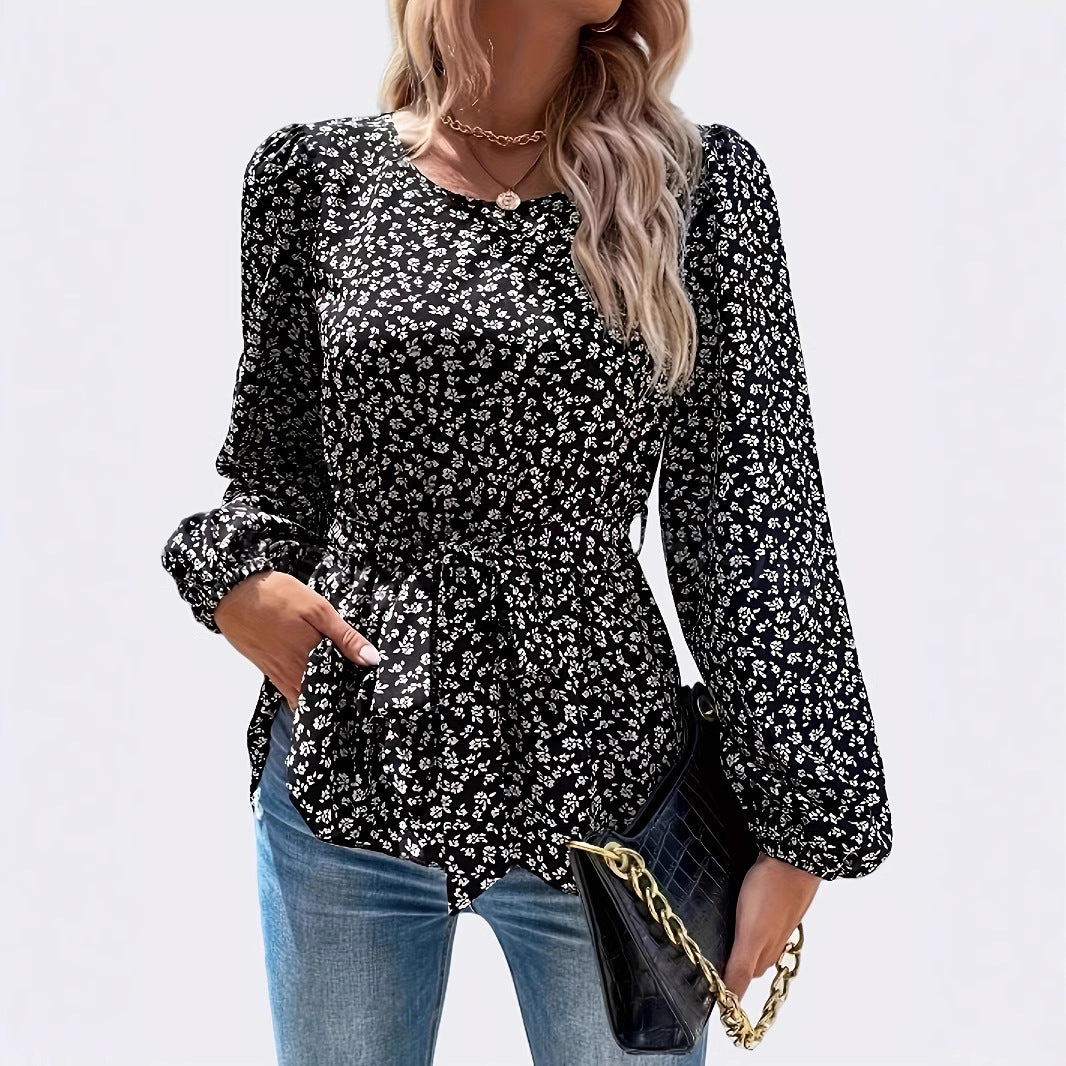 Women's V-neck Printed Belt-style T-shirt