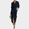 Womens Elegant Chic Sexy Solid-Color Irregular Pleated Dress