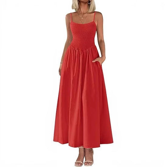 Ruched Tank Top With Thin Straps And A Pocketed Dress