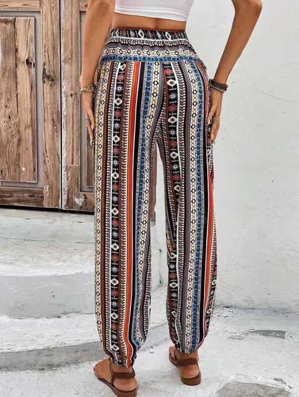 Loose Tampered Printed Drawstring Floral Print Casual Pants With Pockets