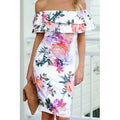 Off-Shoulder Ruffled Hem Printed Slim-Fit Pencil Dress