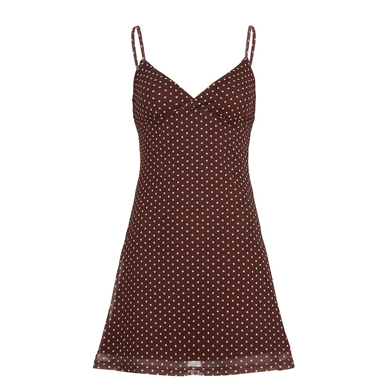 Elegant French-style Ruffled V-neck Slip Dress