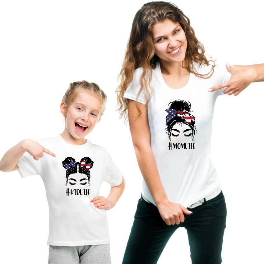 Mom and Daughter Cotton Print Short Sleeves