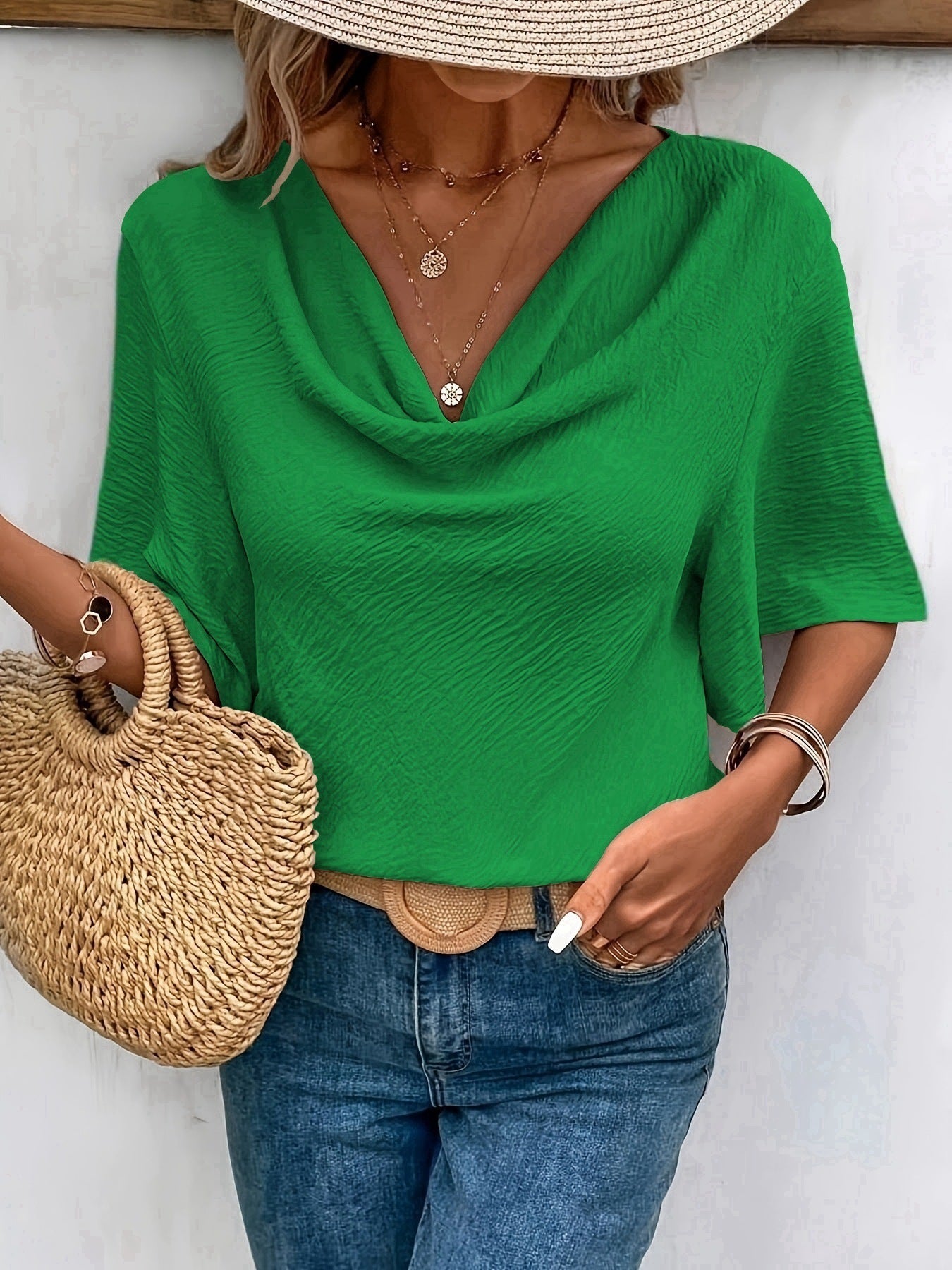 Women's Solid Color Casual Fashion Short Sleeved Shirt