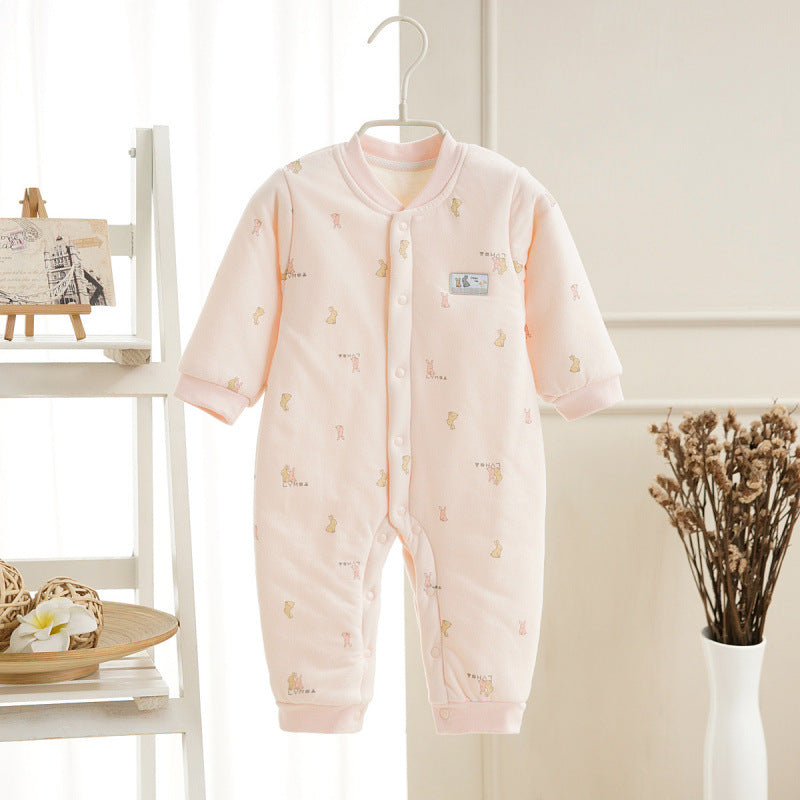 Spring And Autumn Baby Quilted Jumpsuit Three Layers Warm