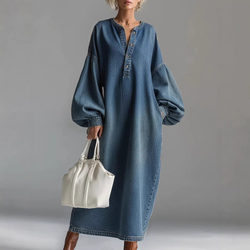 Stand-up Collar Mid-length Denim Skirt For Women Spring Season