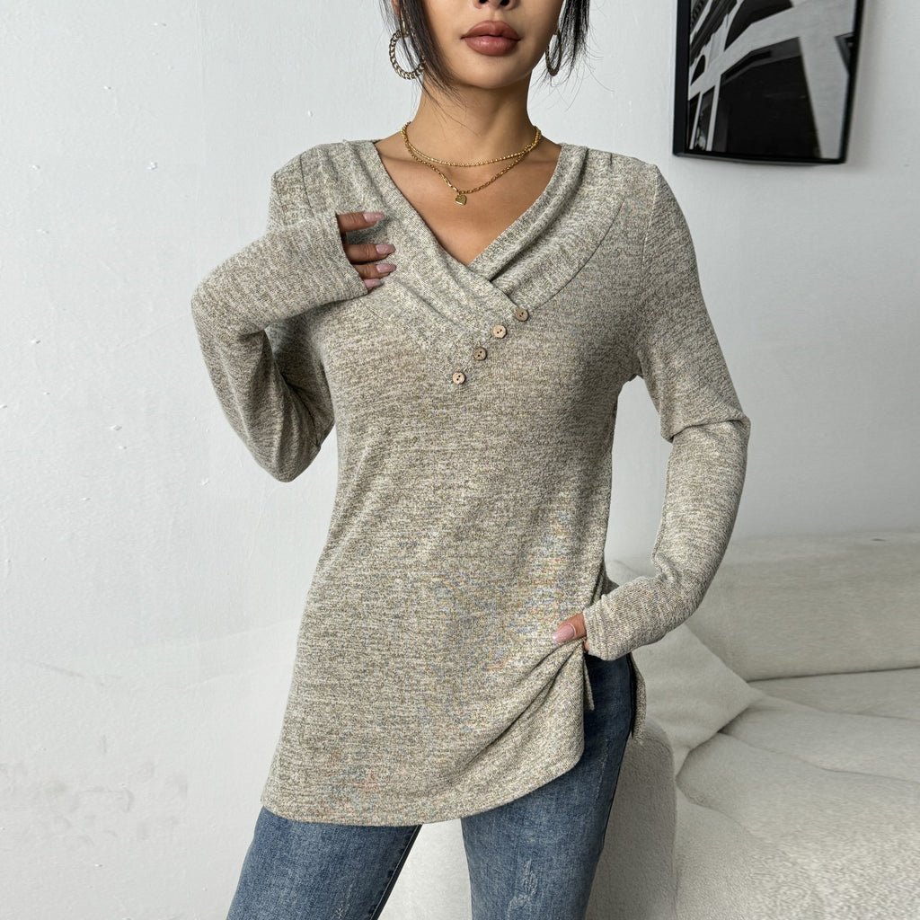 Women's Long Sleeve V-neck Button-up Shirt