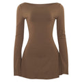 Solid-color Fashionable Crew-neck Long-sleeve Slim-fit Hip-hugging Mini Dress