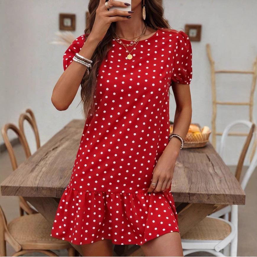 Womens Fashionable Slim-Fit Casual Polka-Dot Dress