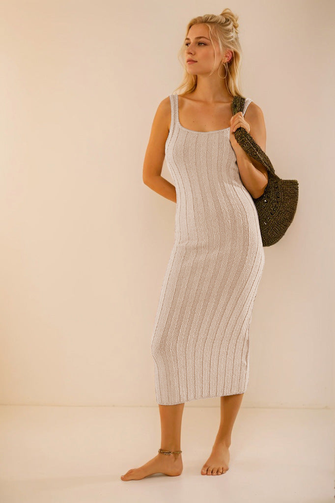 Solid-color Fashionable Long Sleeveless Vest Dress For Summer
