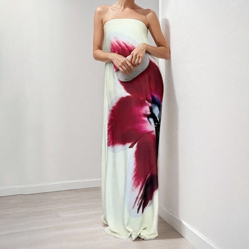 Off-the-shoulder Printed Loose-fitting Dress