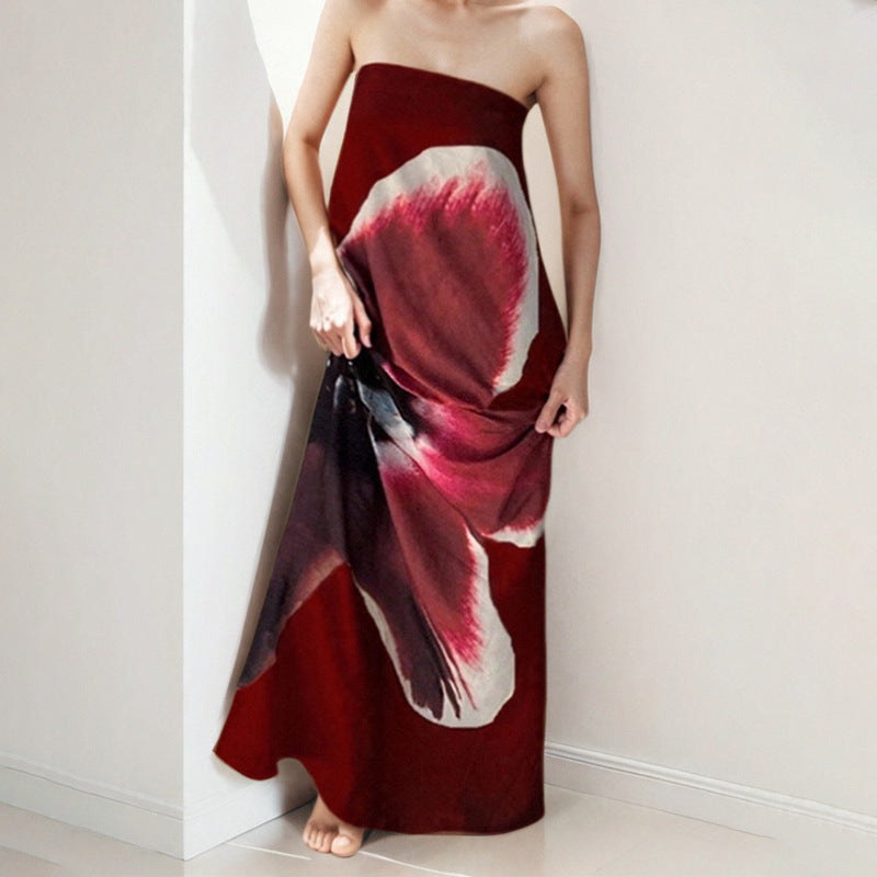 Off-the-shoulder Printed Loose-fitting Dress