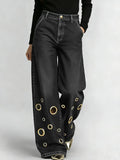 High-waisted Loose-fit Denim Jeans With Cutout Detailing And Metal Eyelets