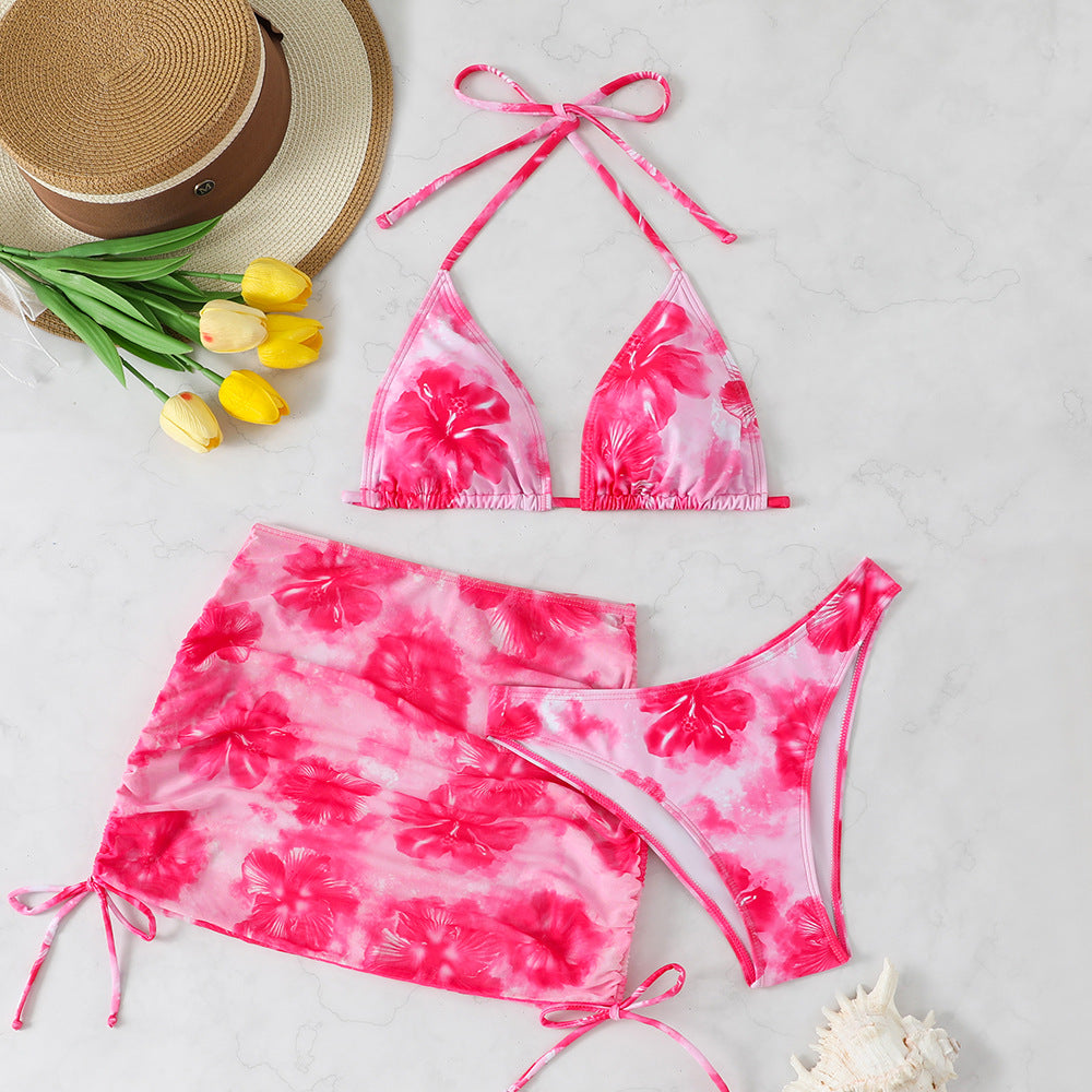 Womens Two-Piece Bikini Beach Vacation Swimsuit Three-Piece Swimwear Set