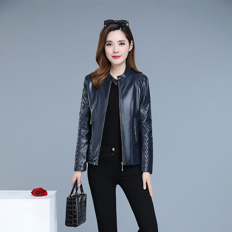 Womens Short Chic Stand-collar Zip-up Jacket