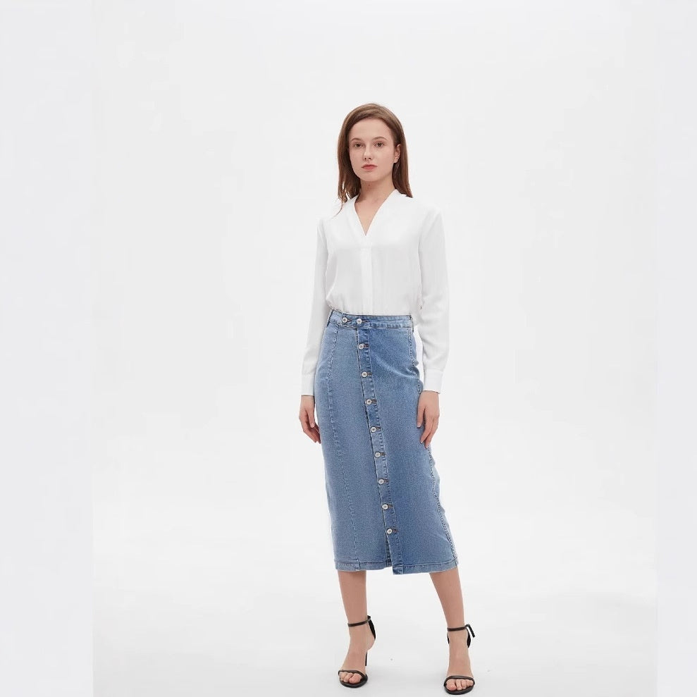 High-waisted Stretchy Fashionable Casual Denim Skirt