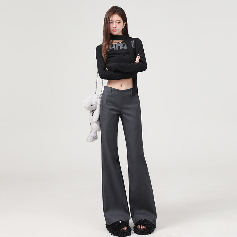 SpringSummer New Gray Sassy Low-Waist Flared Casual Pants