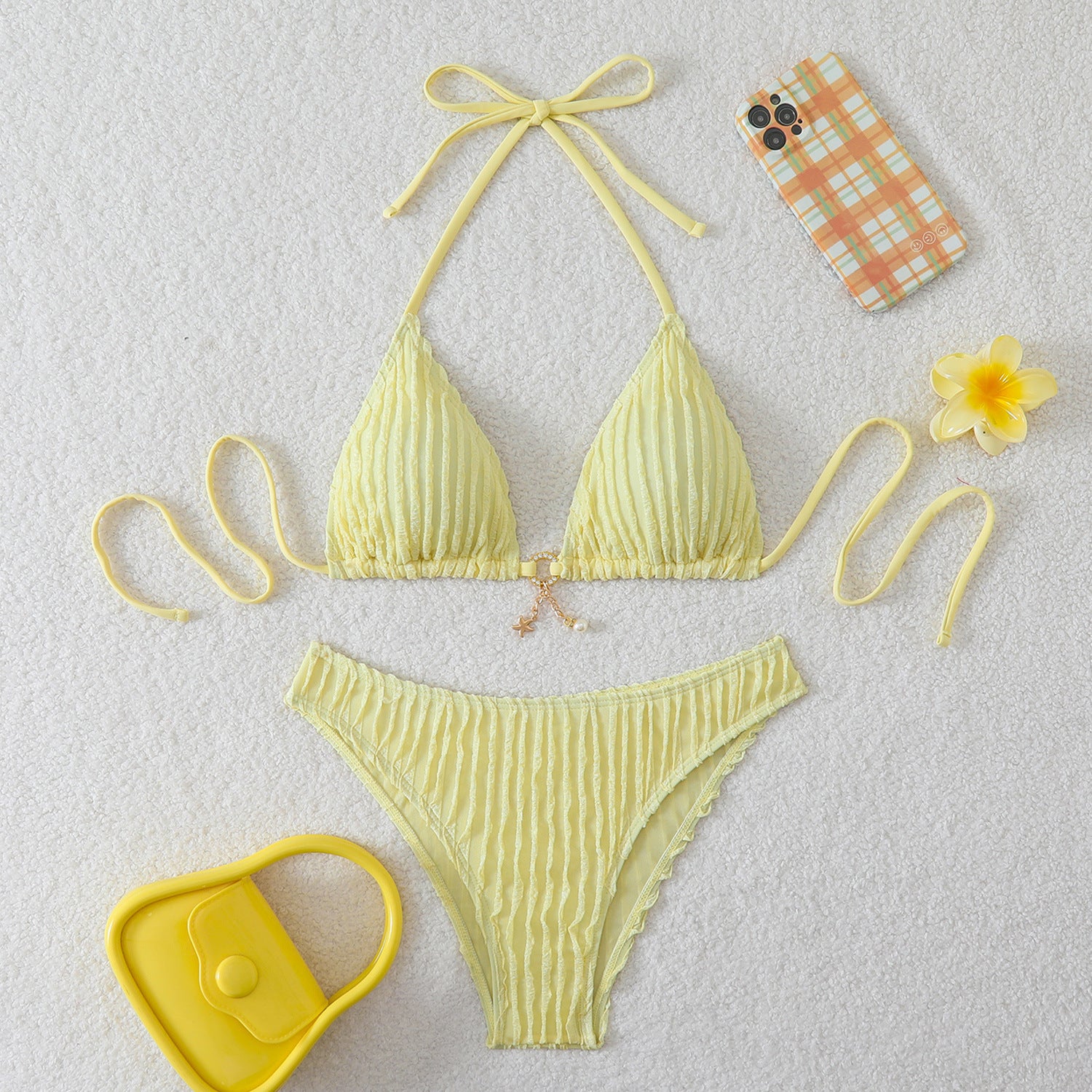 Special Fabric Drawstring Strap Swimsuit Womens Bikini