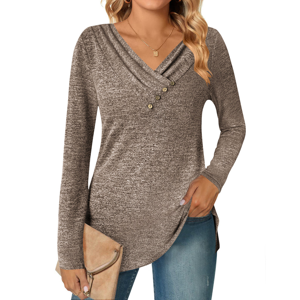 Women's Long Sleeve V-neck Button-up Shirt