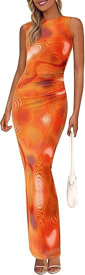 Womens Crew-Neck Pleated Floral Sheer Sleeveless Mesh Dress