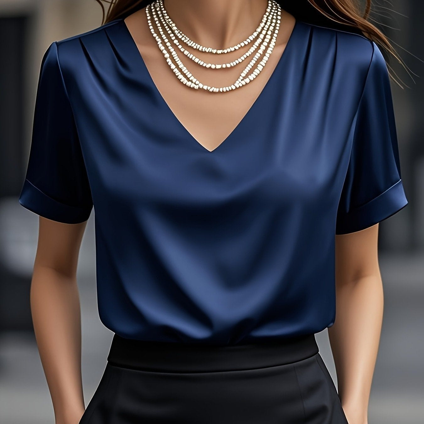 Summer Solid Color Pendant Small V-neck Short-sleeved Shirt Comfortable All-matching