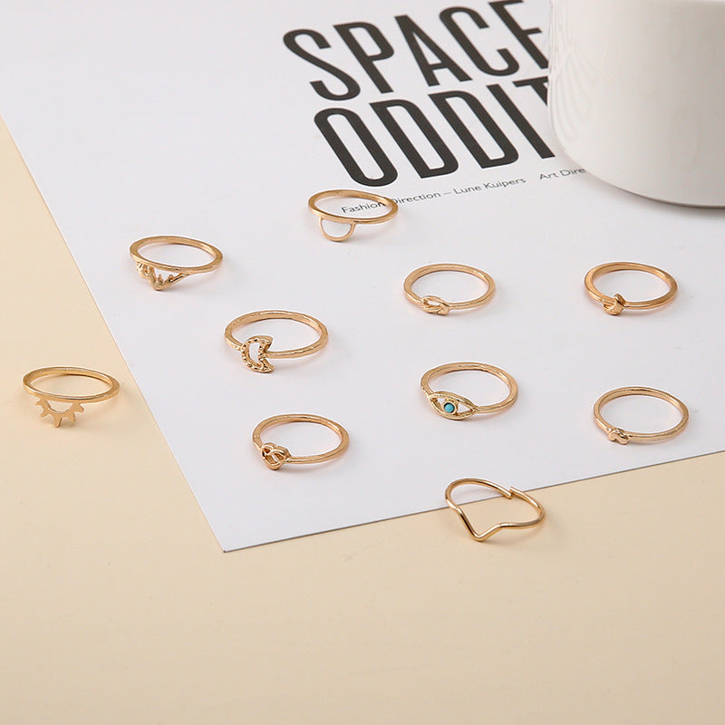 Personality Frosty Wind Love Knotted Moon 10 Piece Rings