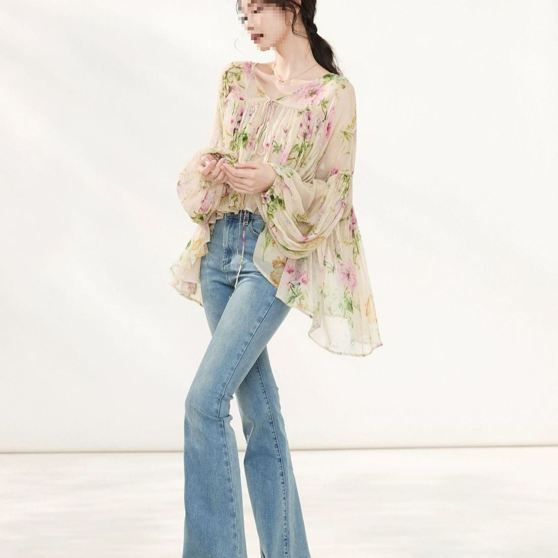 Lightweight Luxe French-Style Printed Sun-Protective Shirt