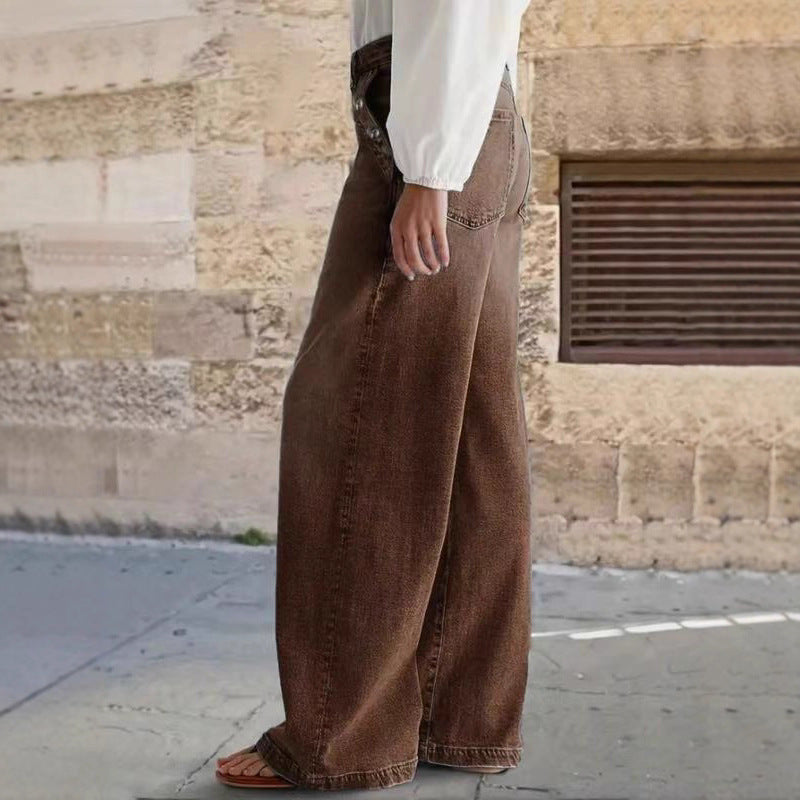 Womens Stylish Relaxed-fit Wide-leg Casual Jeans