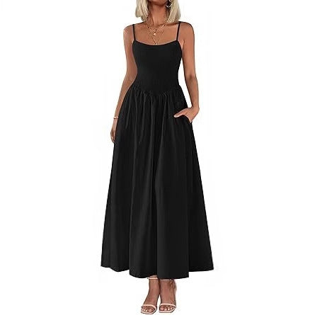 Ruched Tank Top With Thin Straps And A Pocketed Dress