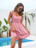 Womens Fashion Casual Backless Floral Print Lace-Up Dress