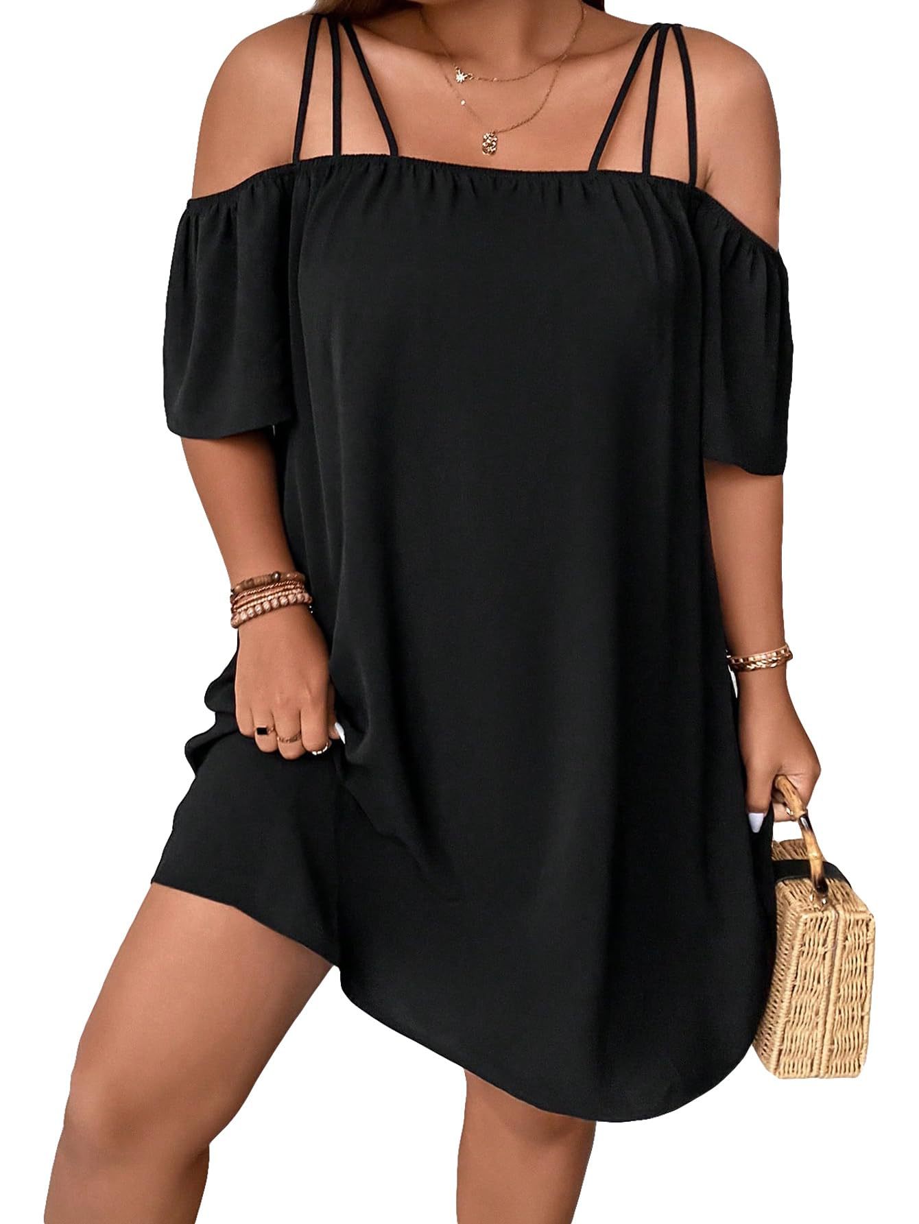 European And American Women's Solid-Color Off-Shoulder Fashion Dress