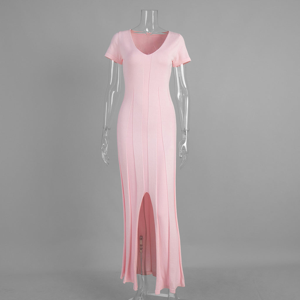 Short-sleeve Knitted Slim-fit Maxi Dress