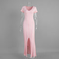 Short-sleeve Knitted Slim-fit Maxi Dress